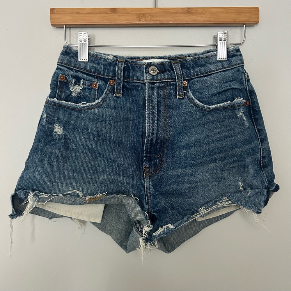 Abercrombie & Fitch Distressed Dark Blue Denim Jean Shorts